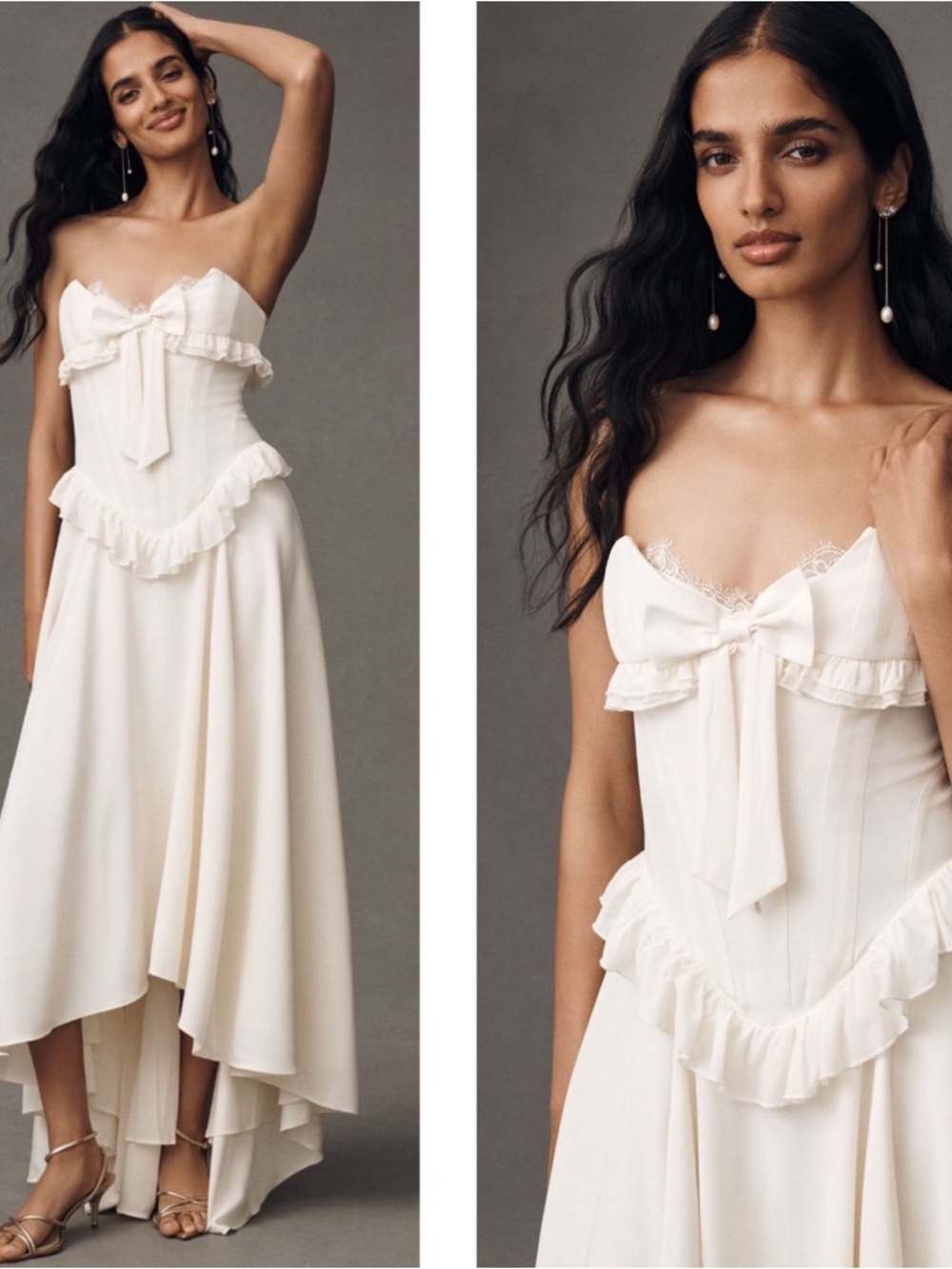 FOR LOVE & LEMONS Harmony Strapless Corset Ruffle Bow White Maxi Dress Size 8 - Picture 3 of 9